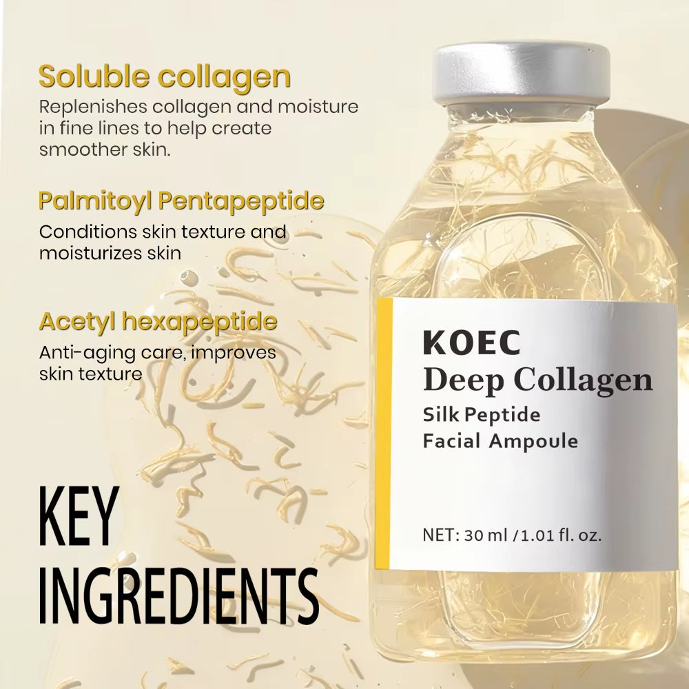 KOEC Deep Collagen Silk Peptide Facial Ampoule, Intensive Lifting Serum for Face for Anti-Aging, Tightening, Firming Hydration